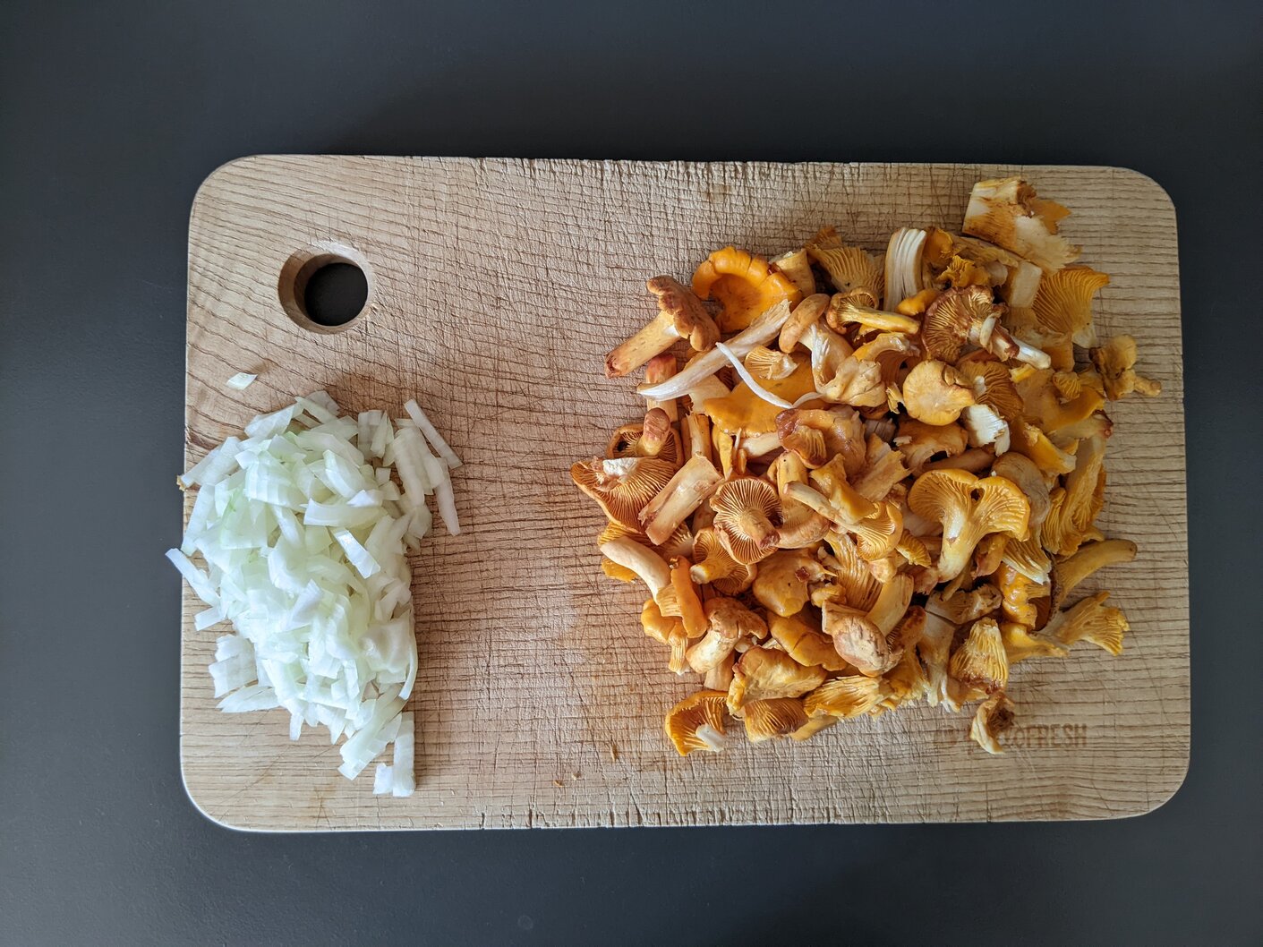Chopped onion and mushrooms