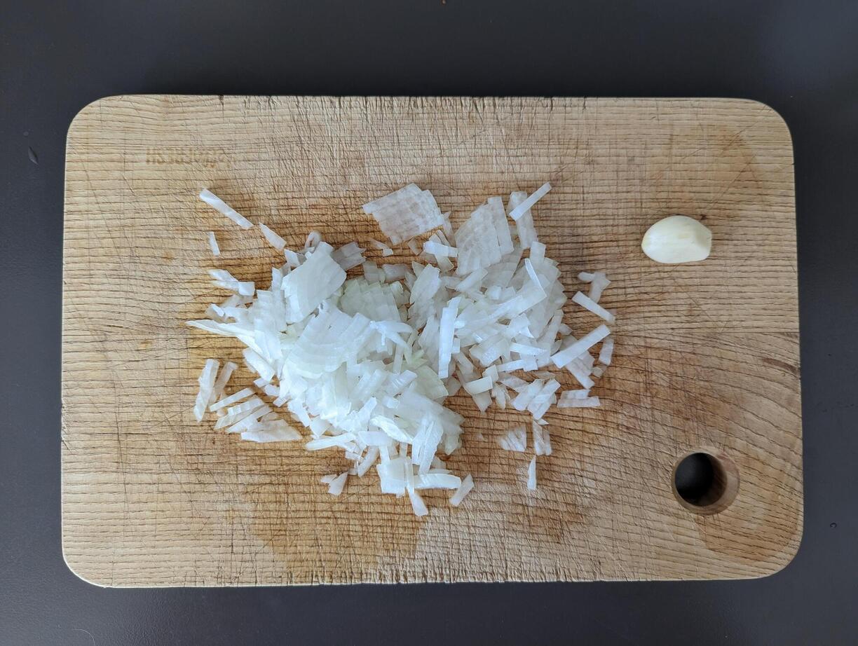Chopped onion and garlic