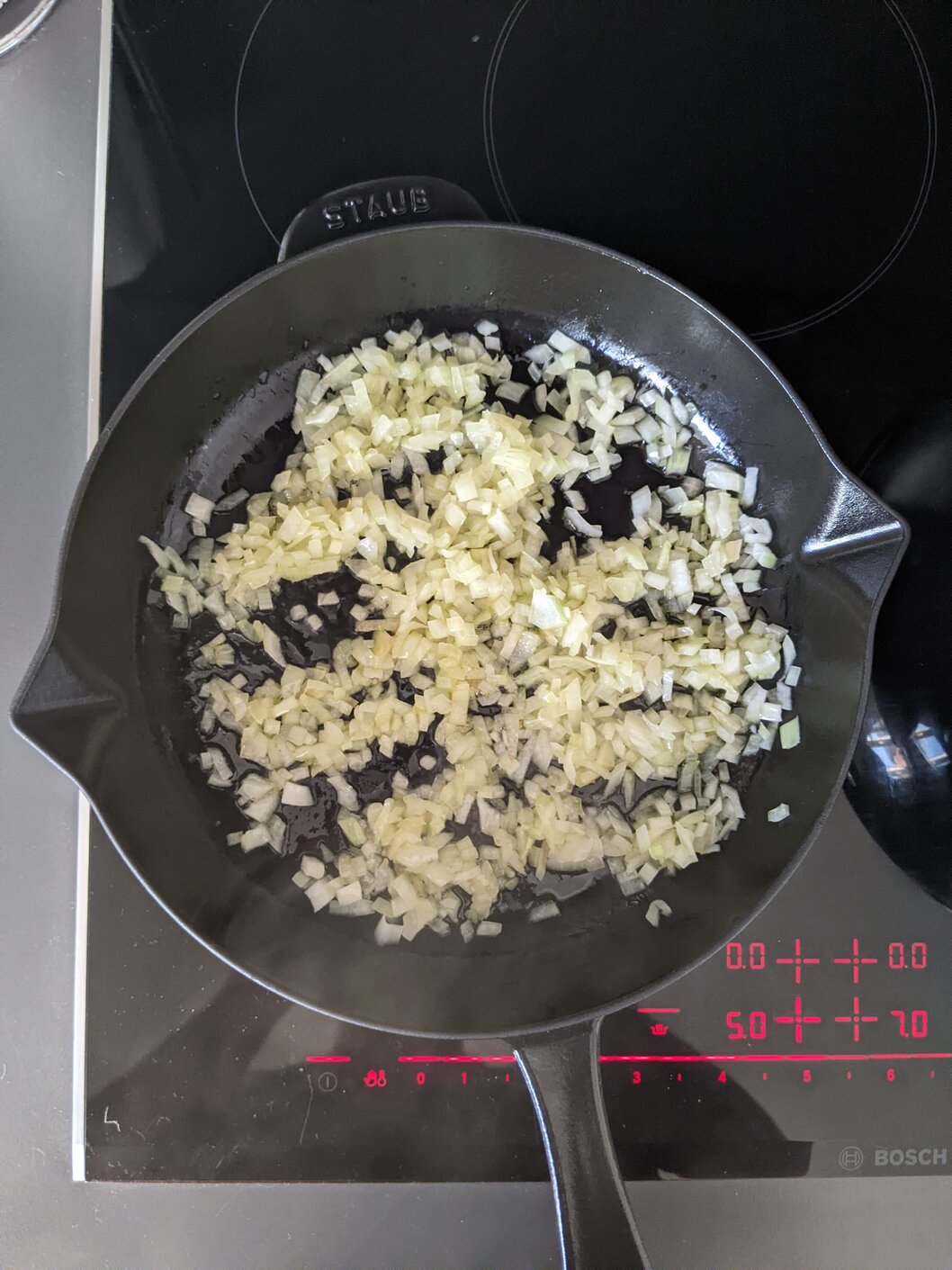 Chopped onion in a pan